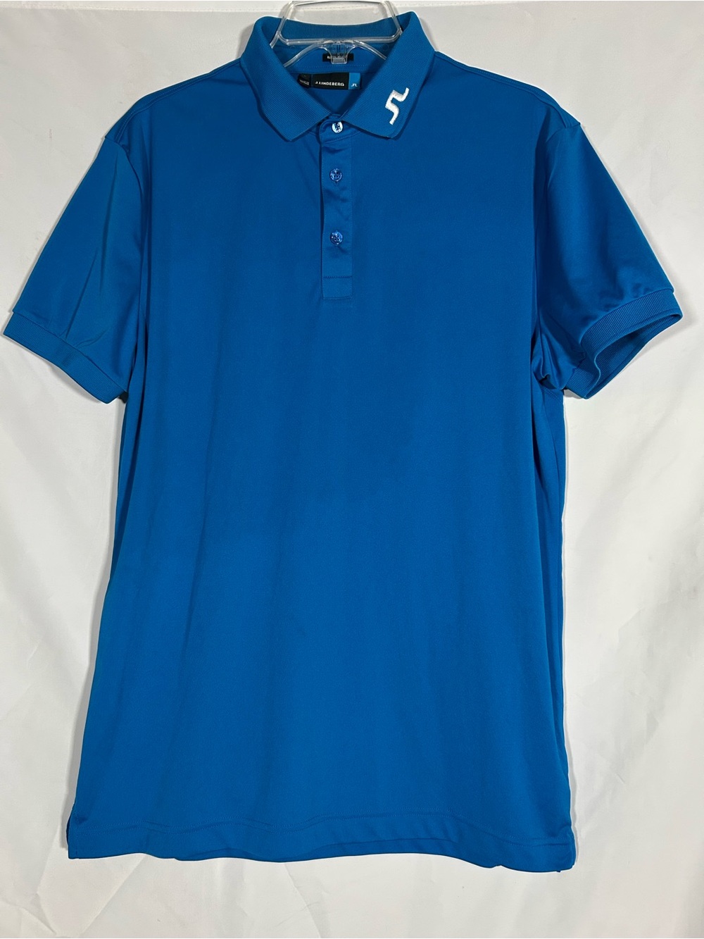 J. LINDEBERG BLUE GOLF BEACH EMBROIDERED SYMBOL STRETCH POLO MENS LARGE